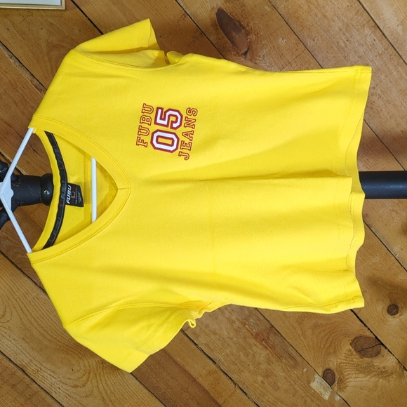 Fubu large yellow T-shirt crop top ladies - Picture 1 of 8